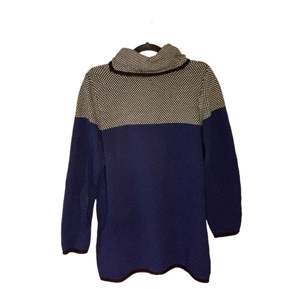 Calvin Klein Ladies Long Sleeve Cowl Neck Blouce Knit Sweater Blue Black Size 1X - Picture 2 of 8